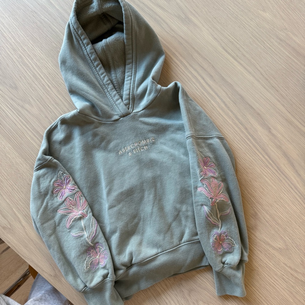 Abercrombie Kids Olive Hoodie with Flower Embroidery